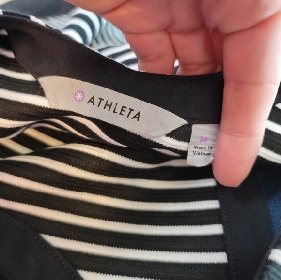 Athleta Mala Dress Black White Stripe Sleeveless Deep U Shape Back, Sz Medium - Picture 7 of 10